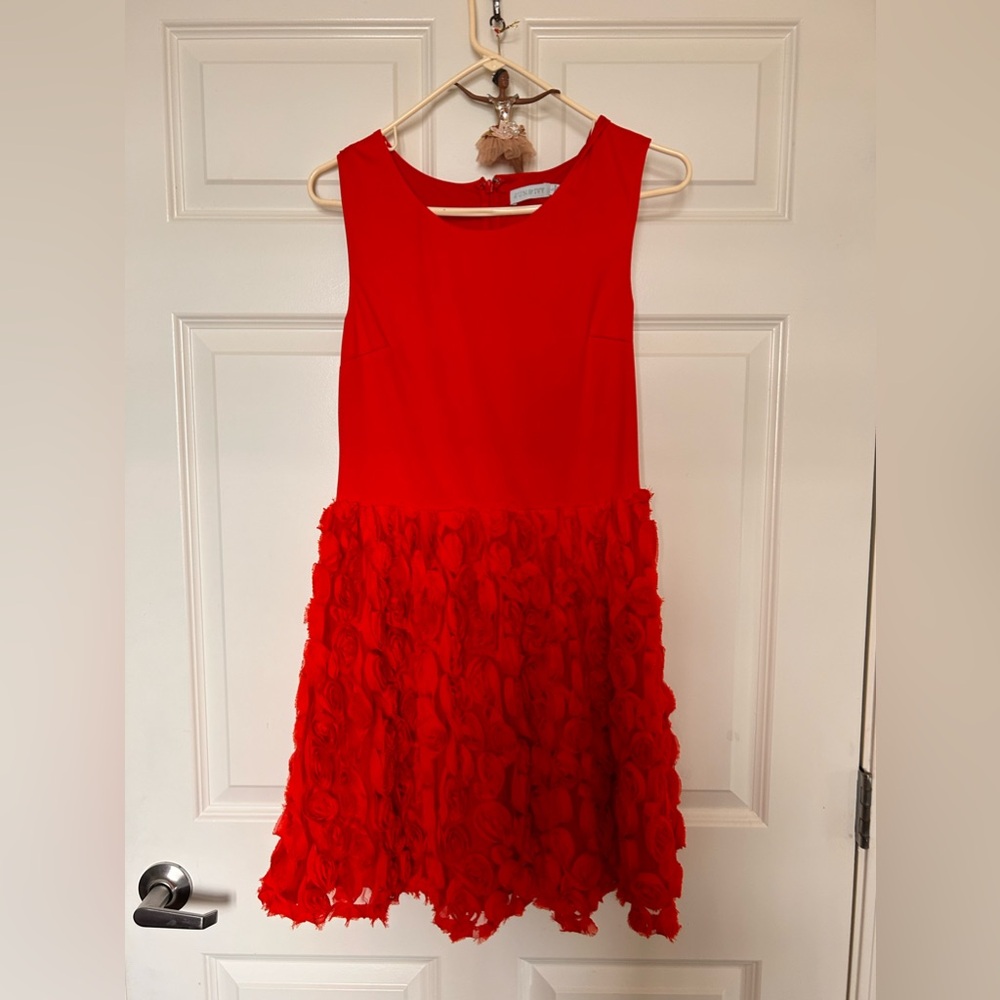 Vintage red short dress with roses